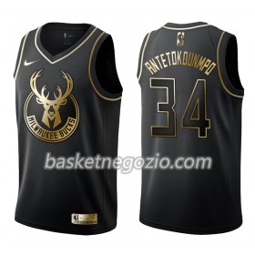 Canotte Uomo Milwaukee Bucks Giannis Antetokounmpo 34 Nike Nero Golden Edition Swingman